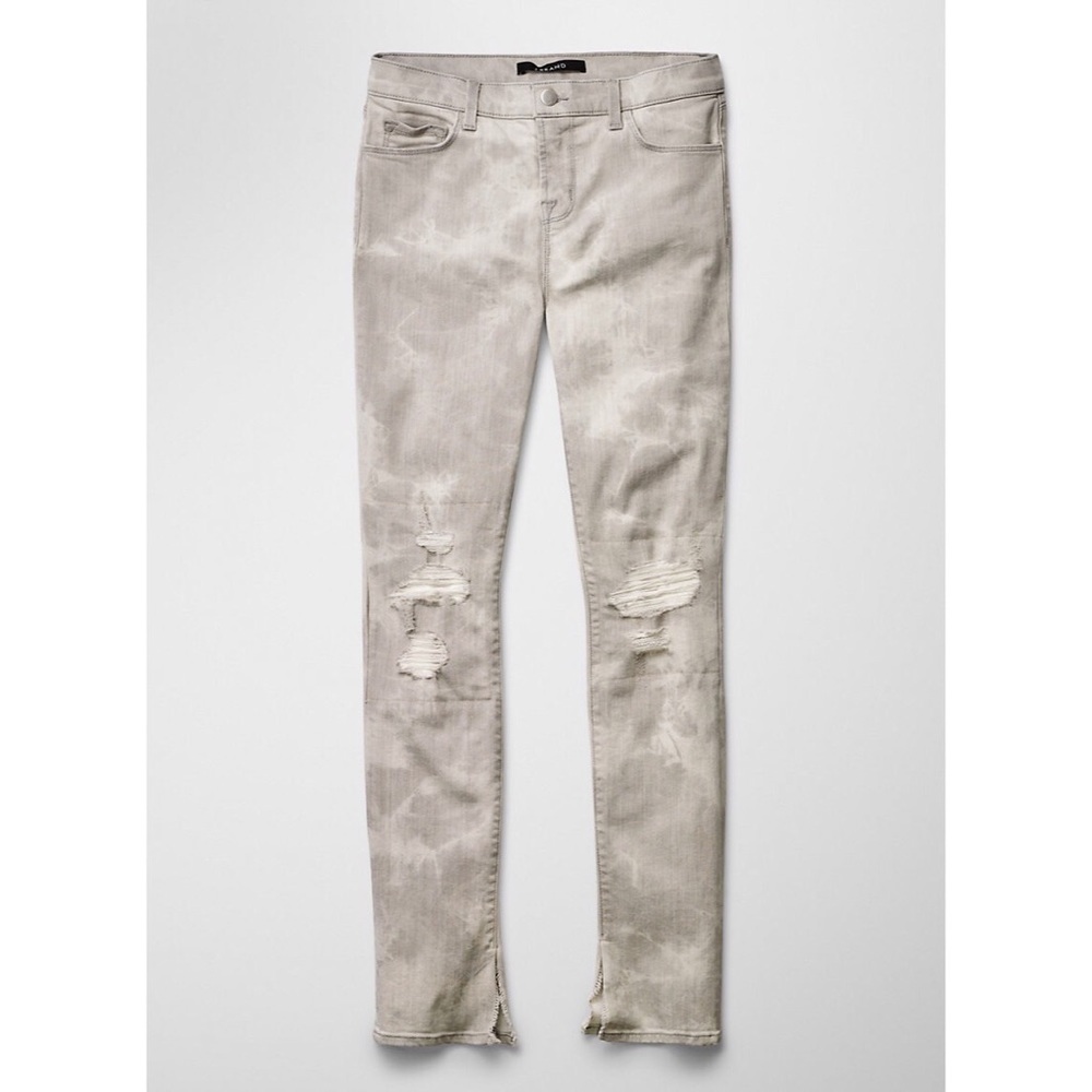 J Brand Mid-Rise Distressed Jeans in light gray